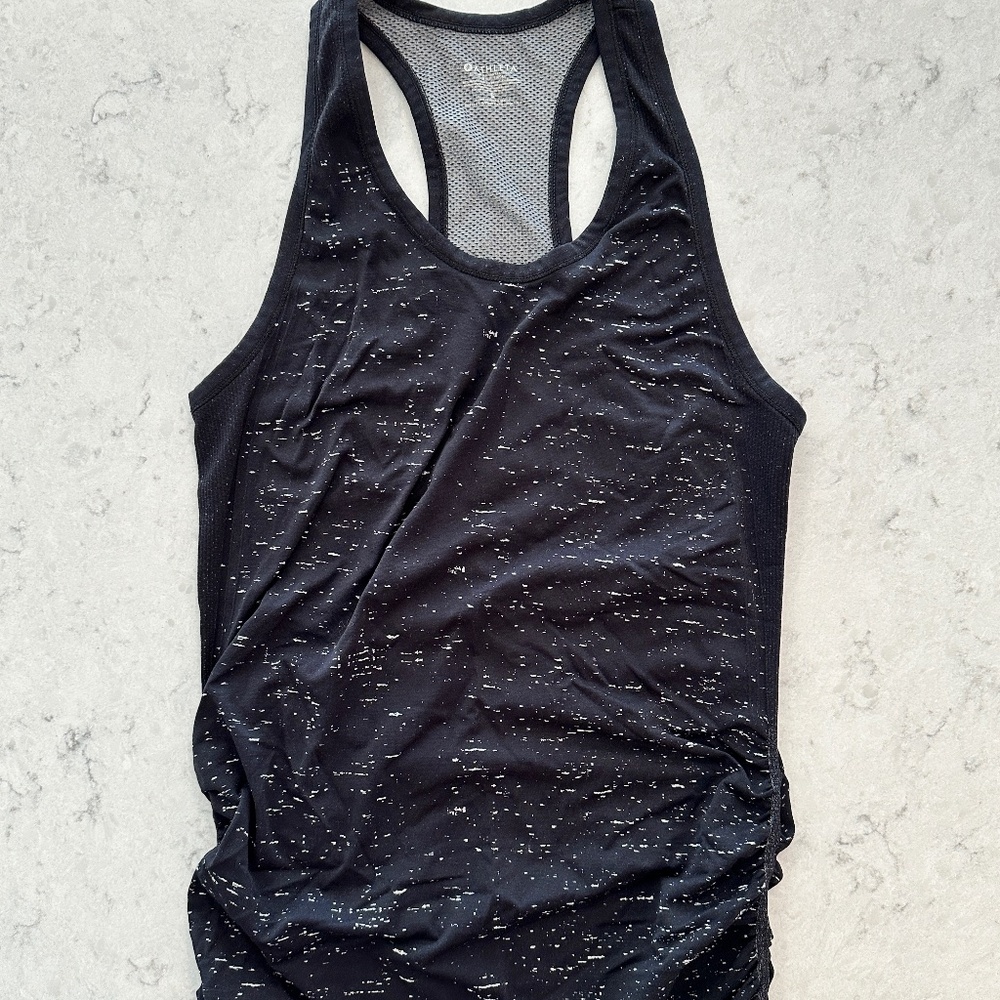 Athleta Black Speckled Racerback Athletic Tank Side Ruched Women's Small
